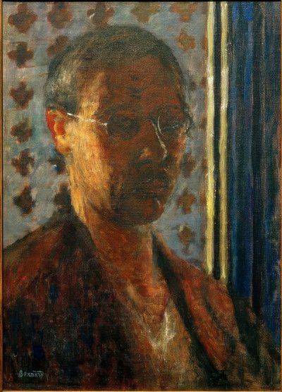 Zelfportret tegenlicht, bloemenpapier door Pierre Bonnard