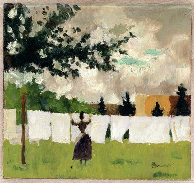 Vrouw die Wasgoed Ophangt door Pierre Bonnard