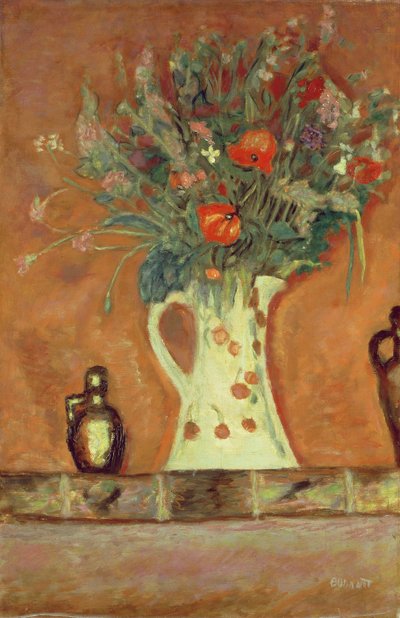 Bloemen op een schoorsteenmantel door Pierre Bonnard