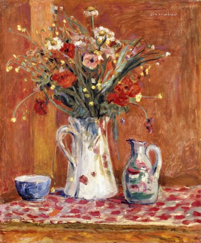 Bloemen met aardewerk door Pierre Bonnard