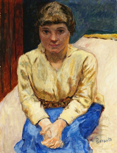 Zittend meisje met gekruiste handen door Pierre Bonnard