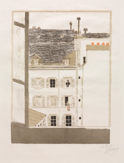 Huizen in de binnenplaats door Pierre Bonnard
