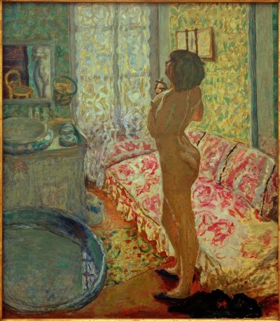 De toiletkamer met roze bank (Naakt tegenlicht) door Pierre Bonnard