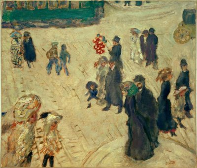 De groene tram (Personages op straat bij de groene tram) door Pierre Bonnard