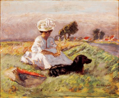 Madame Bonnard, de vrouw van de schilder zit in de clash met haar hond door Pierre Bonnard