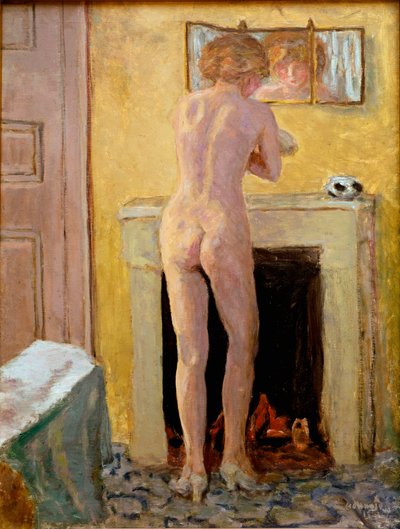Naakt staand bij zijn toilet. door Pierre Bonnard