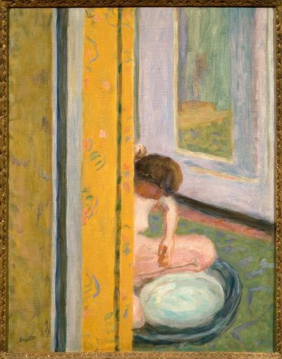 Naakt bij het gele gordijn door Pierre Bonnard