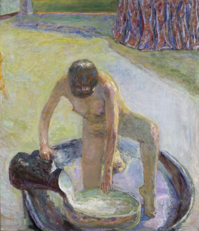 Naakt gehurkt in het bad, 1918 door Pierre Bonnard