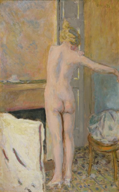 Naakt voor een schoorsteenmantel door Pierre Bonnard