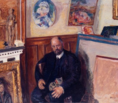 Portret van Ambroise Vollard 1865-1939 met zijn kat, ca. 1924 door Pierre Bonnard