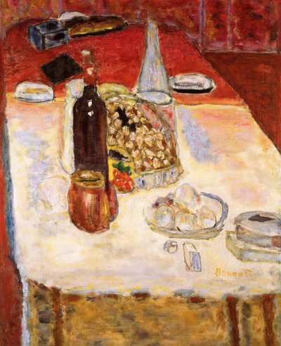 Stilleven met fles rode wijn, 1942 door Pierre Bonnard