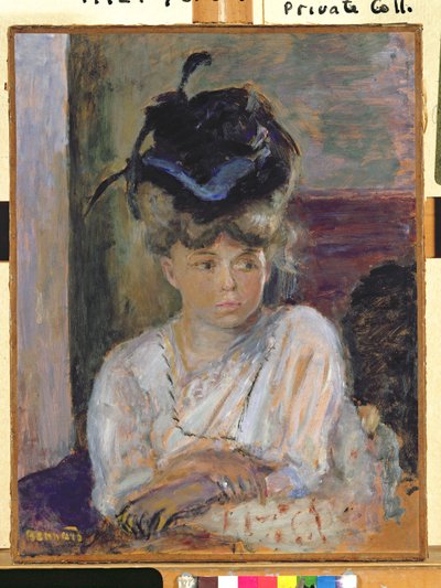 De blauwe hoed met lint door Pierre Bonnard