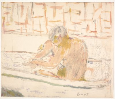 Vrouw zittend in haar bad door Pierre Bonnard