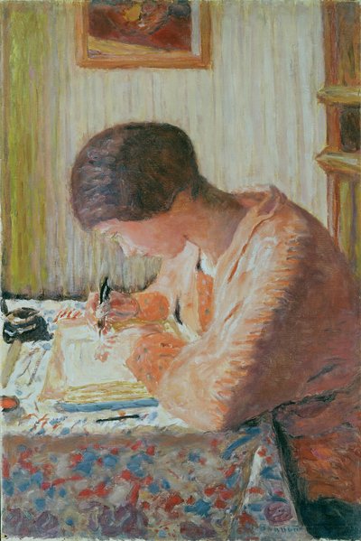 Vrouw aan het schrijven door Pierre Bonnard