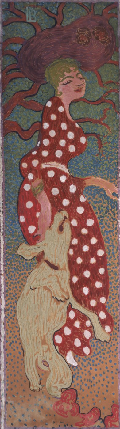 Vrouw in een witte jurk met stippen, een van vier panelen van Vrouwen in de tuin, 1891 door Pierre Bonnard