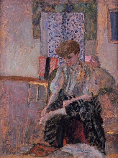 Vrouw die haar kousen aantrekt door Pierre Bonnard
