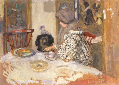Vrouw met een Hond aan de Tafel door Pierre Bonnard