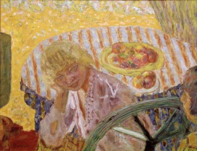 Jonge vrouwen in de tuin of het gestreepte tafelkleed door Pierre Bonnard