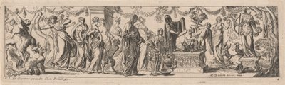 Vrouwelijke sater met kinderen op een altaar door Pierre Brebiette