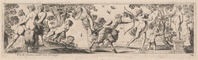 Satyr en Mercurius schieten op een standbeeld door Pierre Brebiette
