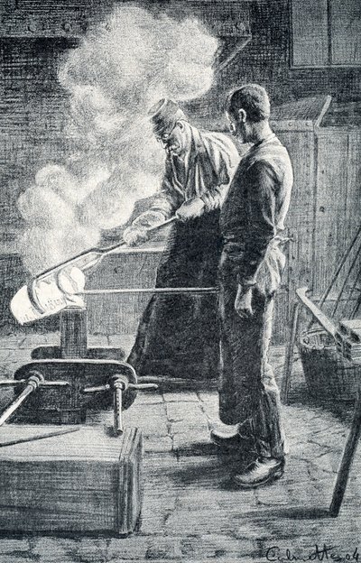 Fabricage van bestek: gietblok in een mal door Pierre Calmettes