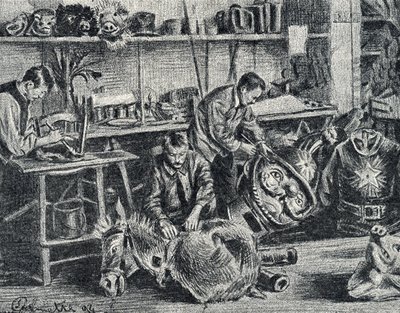 Werkplaats voor theater- en showaccessoires Gravure van Pierre Calmette Privécollectie door Pierre Calmettes