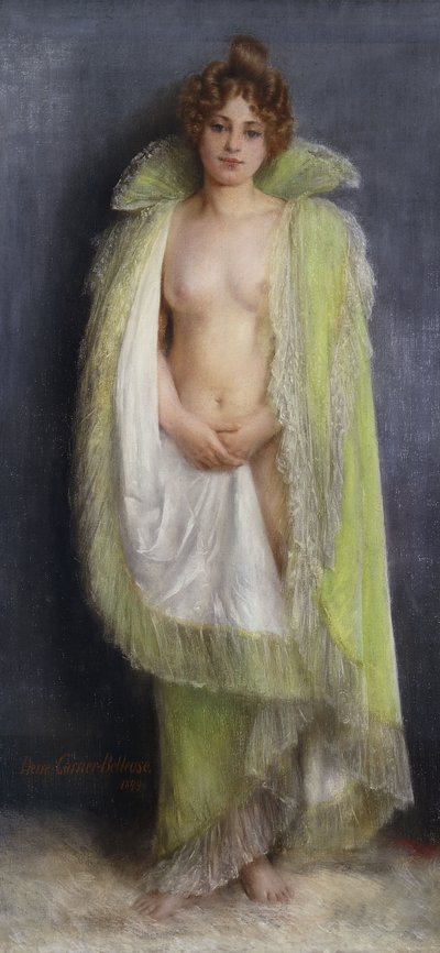 Een naakt met een groene mantel door Pierre Carrier Belleuse