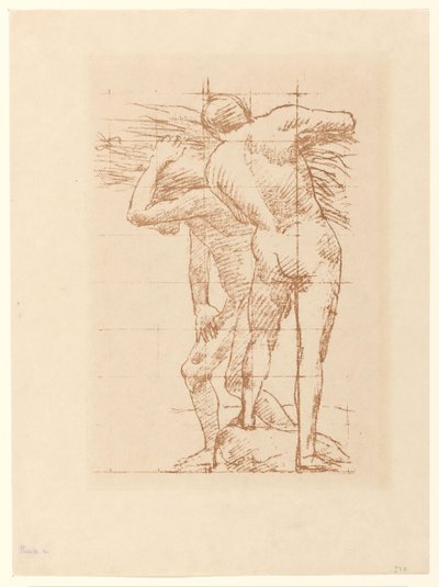 Studie van twee naakte mannen met een bos stro door Pierre Cécile Puvis de Chavannes