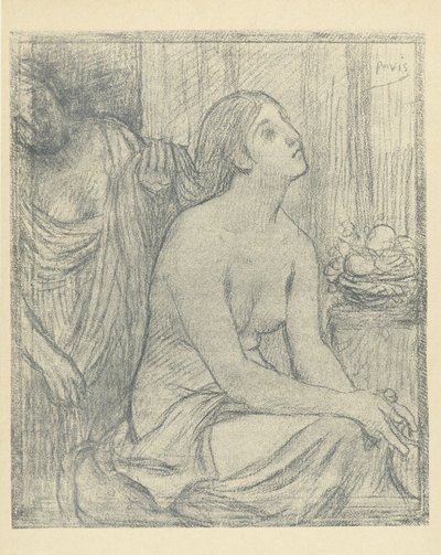 Vrouw Kamt Haar van Halfnaakte Zittende Vrouw door Pierre Cécile Puvis de Chavannes