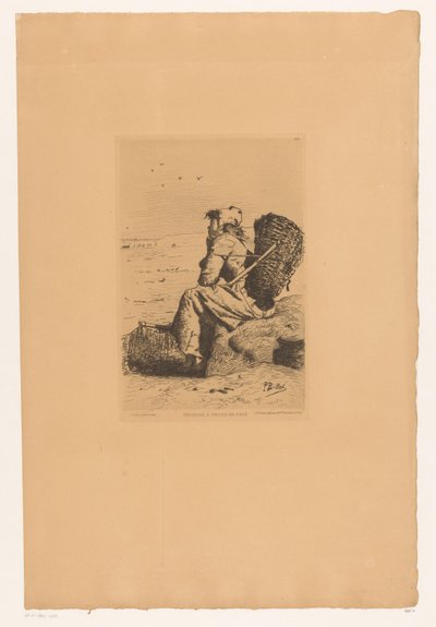 Rustende vissersvrouw aan de kust door Pierre Celestin Billet