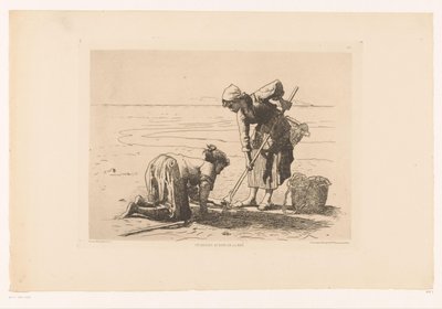 Vissers aan de kustlijn Pêcheuses au bord de la mer door Pierre Celestin Billet