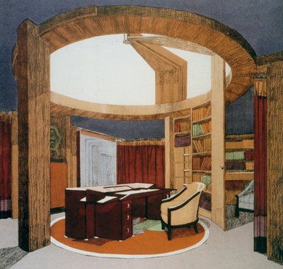 Ontwerp voor studiebibliotheek (Bureau-Bibliotheque) voor Ambassade de France, gepresenteerd op Internationale Expositie van Decoratieve Kunsten in Parijs, 1925, Frankrijk, 20e eeuw door Pierre Chareau