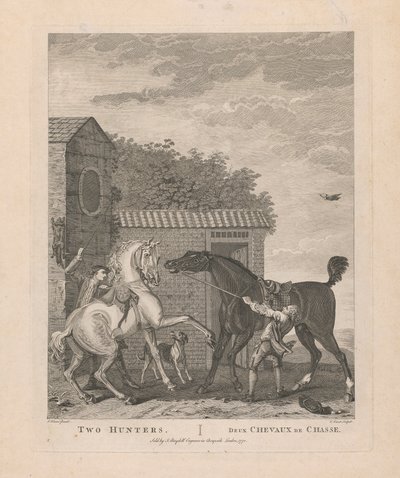 2. Twee jagers / Deux Chevaux de Chasse door Pierre Charles Canot
