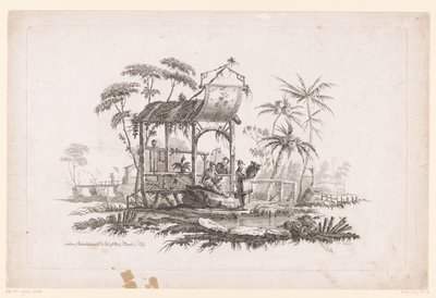 Figuren met manden op oever door Pierre Charles Canot