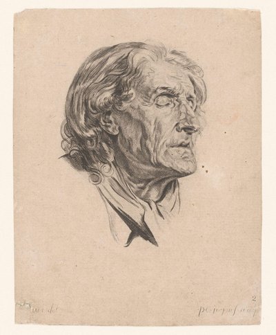 Hoofd van een oude man met gesloten ogen, naar rechts gedraaid door Pierre Charles Ingouf