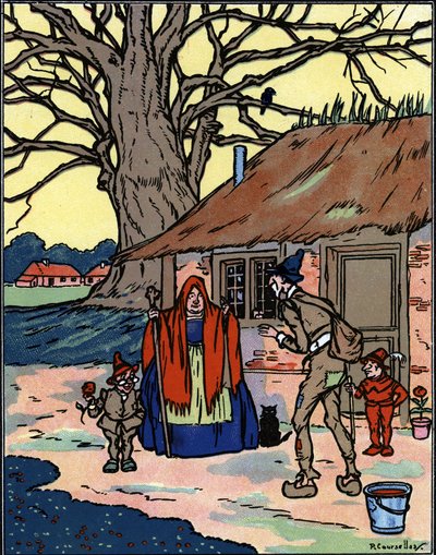 De vlucht van Picrochole die een oude heks ontmoet. Illustratie door Pierre Couselles uit 