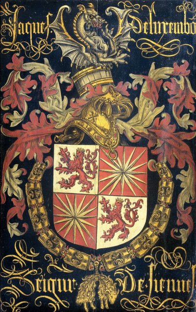 Schild van Jacob van Luxemburg (na 1441-88), heer van Fiennes, als ridder van de Orde van het Gulden Vlies door Pierre Coustain (attributed to)