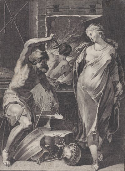 Vulcanus smeedt de wapenrusting van Achilles door Pierre Daret