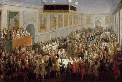 Feest na de kroning van Lodewijk XV in het Aartsbisschoppelijk Paleis in Reims door Pierre Denis II Martin