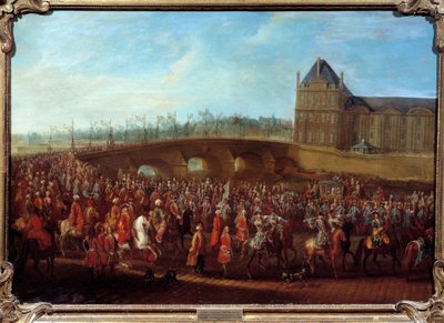 Vertrek van de Turkse ambassadeur Mehmet Effendi van de Sublime Porte na de audiëntie verleend door koning Lodewijk XV op 21/03/1721 Schilderij door Pierre Denis Martin (1663-1742) door Pierre Denis Martin