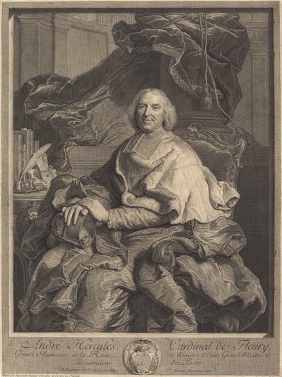 André Hercules, kardinaal de Fleury door Pierre Drevet after Hyacinthe Rigaud
