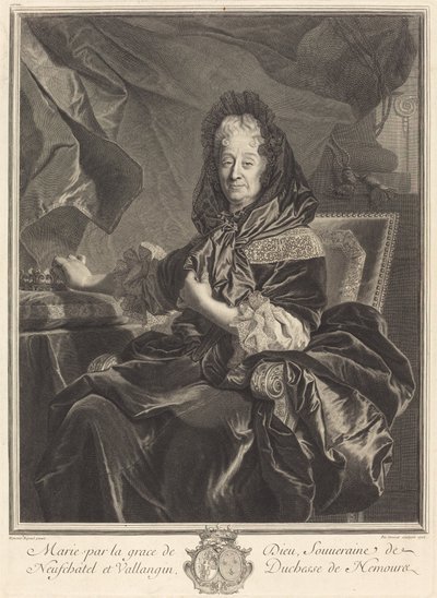 Hertogin van Nemours door Pierre Drevet after Hyacinthe Rigaud