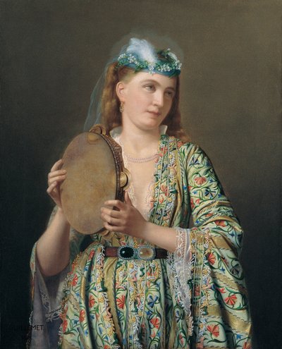 Portret van een Hofdame die de Tamboerijn Speelt, Tweede Helft van de 19e eeuw door Pierre Désiré Guillemet