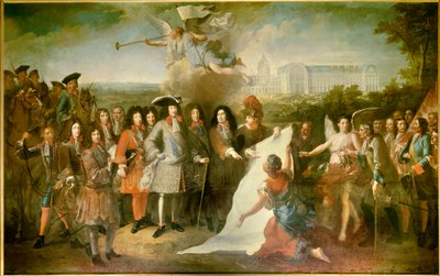 Presentatie van het plan van het Koninklijk Hotel des Invalides aan Lodewijk XIV door Pierre Dullin