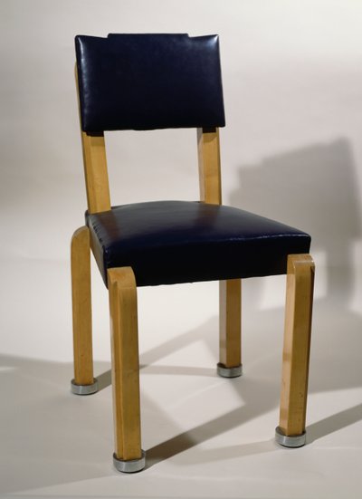 Stoel, in blauw leer en esdoornhout, Art deco stijl door Pierre E. Legrain