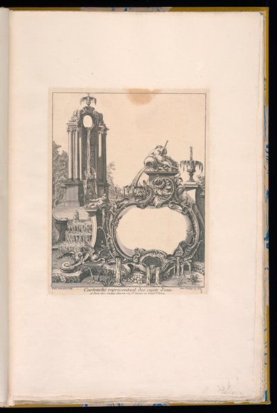 Cartouche omgeven door fonteinen door Pierre Edme Babel
