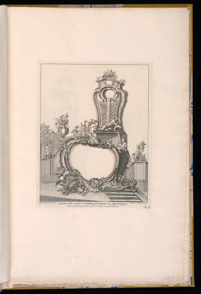 Cartouche met een Fontein in een Tuinsetting op de Achtergrond door Pierre Edme Babel