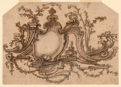 Ontwerp voor paneeldecoratie met Rocaille ornament door Pierre Edme Babel