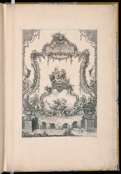 Ornamentpaneel met een dubbele cartouche met een riviergod, een nimf en een fontein door Pierre Edme Babel