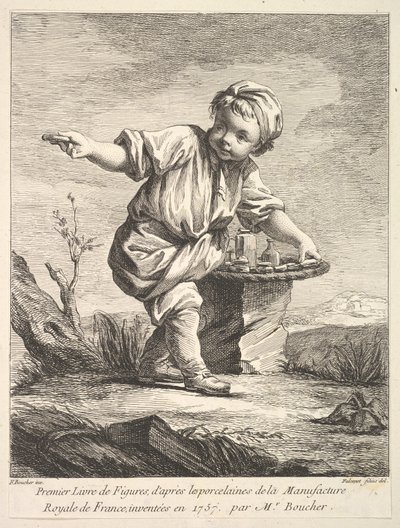 Frontispice met jongetje dat een mand vasthoudt, uit Premier Livre de Figures d